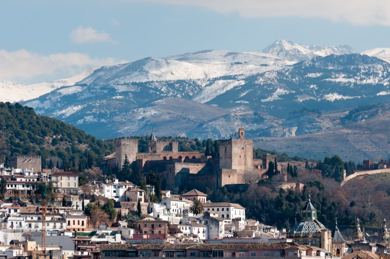 Winter,View,Of,Famous,Alhambra,In,Front,Of,Sierra,Nevada,