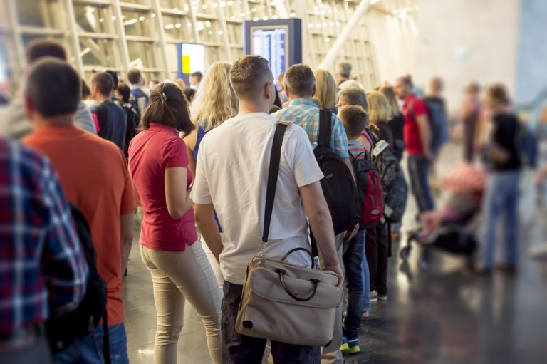 Closeup,Queue,Of,Europen,People,Waiting,At,Boarding,Gate,At