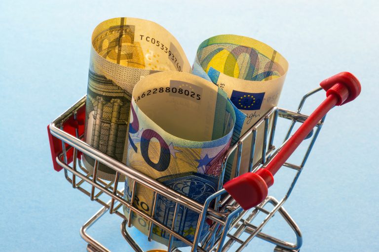A,Shopping,Cart,With,Euro,Coins,,Symbolic,Photo,For,Purchasing