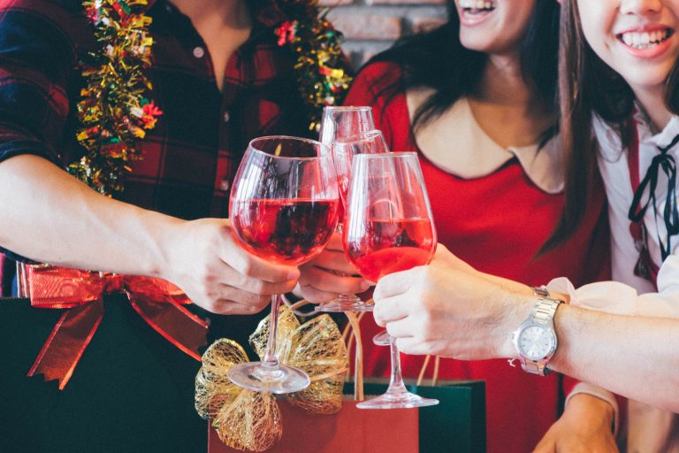 Christmas,Party,Cheerful,Young,Friends,With,Champagne