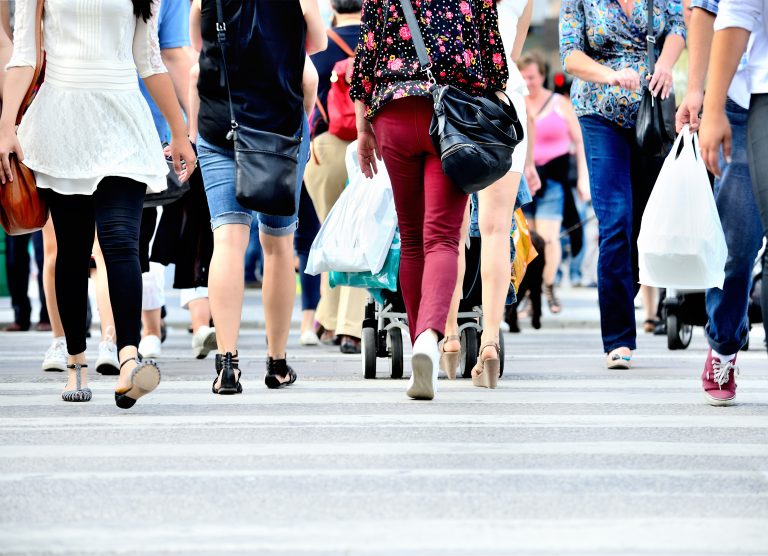 Motion,Blurred,Pedestrians,Crossing,Sunlit,Street