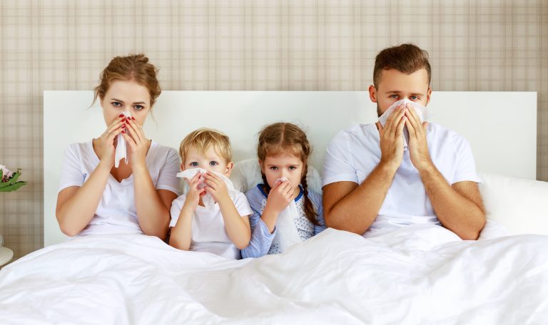 Colds,And,Viral,Diseases.,Family,With,Runny,Nose,And,Fever
