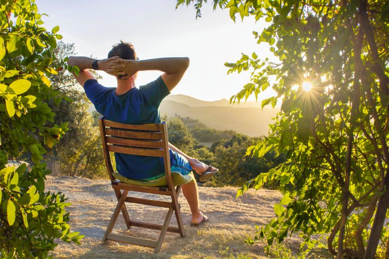 Idyllic,And,Rural,Scene.,A,Man,Chilling,And,Resting,After