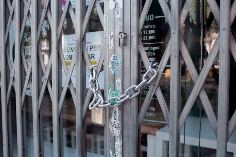 "barcelona,spain"may,4,2021,:,Door,Of,A,Shop,Closed,With
