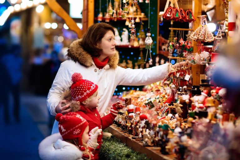 Mother,And,Child,In,Warm,Hat,Watching,Handmade,Glass,Christmas