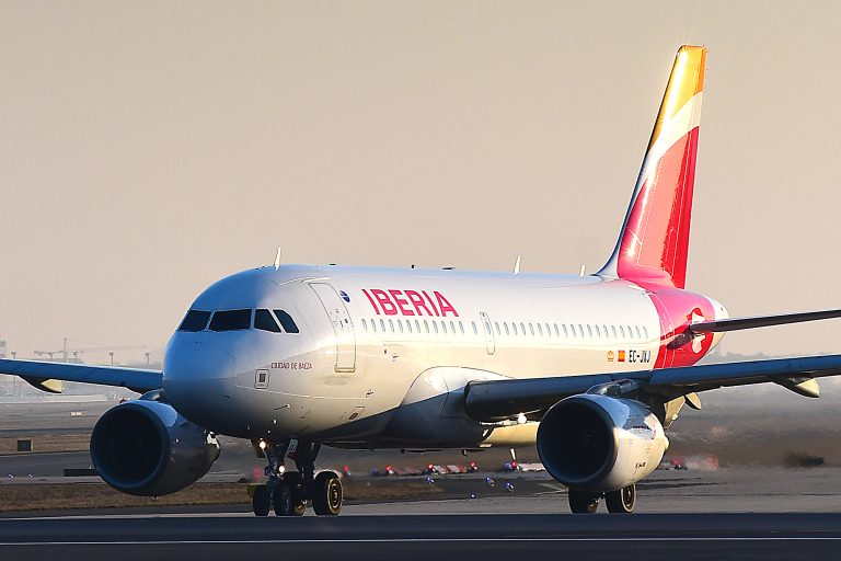 Frankfurt,germany-february,24,2018:,Iberia,Airlines,Airbus,A319,Lands,At,Airport.iberia,Airlines