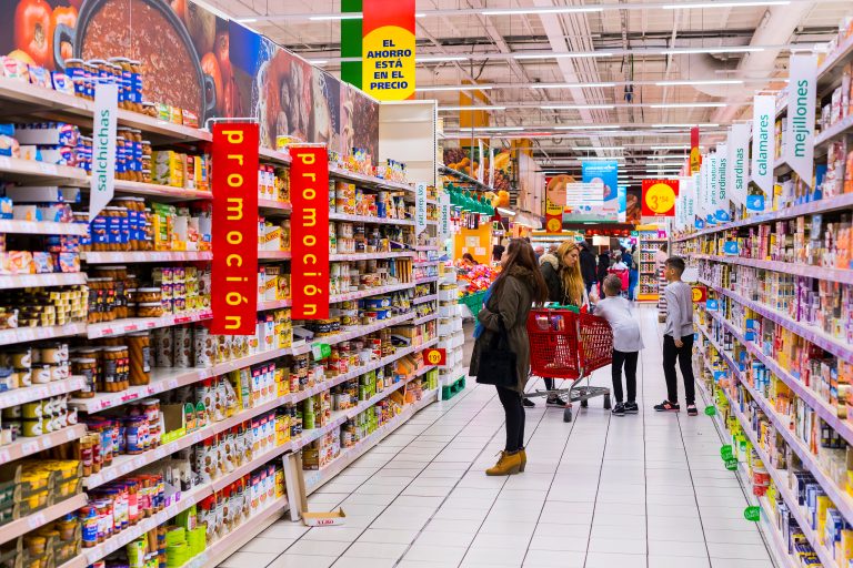 Madrid,,Spain,-,26,March,,2018:,Large,Food,Supermarket,Auchan