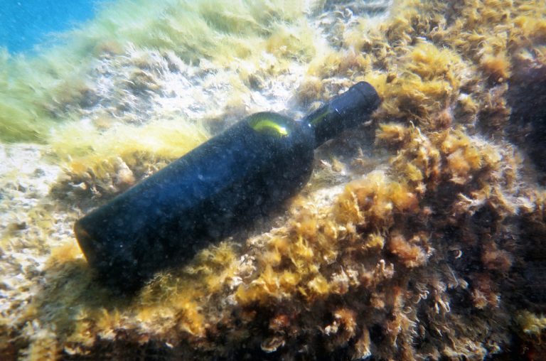 Sealed,Bottle,Of,Wine,Under,Water.,Caspian,Sea.