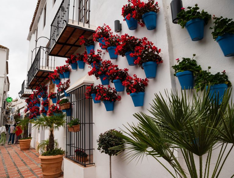 Marbella,,Spain,-,2,26,2022:,A,Whitewashed,Wall,With