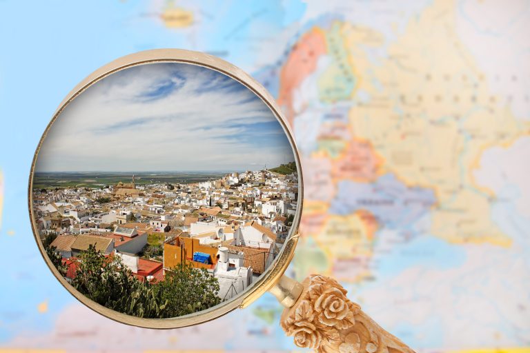 Looking,In,On,Osuna,,Spain,With,European,Map,In,The