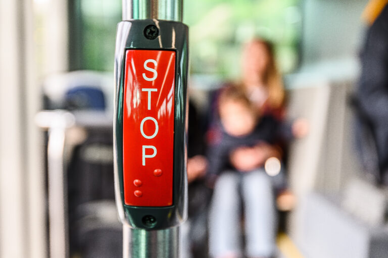 Red,Stop,Button,On,City,Bus.,Barcelona,,Spain.,Catalonia