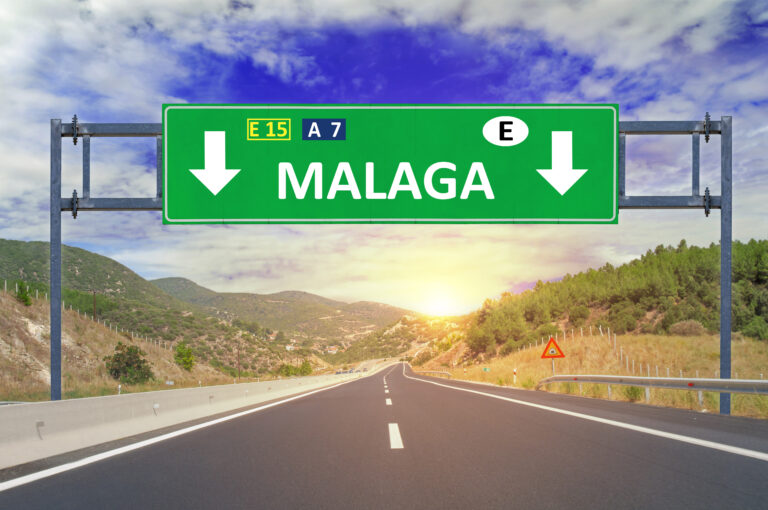 Malaga,Road,Sign,On,Highway