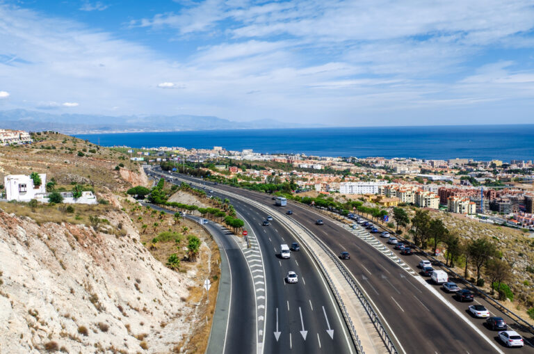 Aerial,View,On,The,Mediterranean,Highway,Along,Benalmadena,Town.,Costa