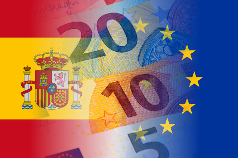 Spain,And,Eu,Flag,With,Euro,Banknotes