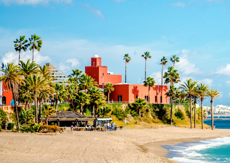 Picturesque,Coast,Turquoise,Bay,Of,Mediterranean,Sea,Blue,Sky,,Palm