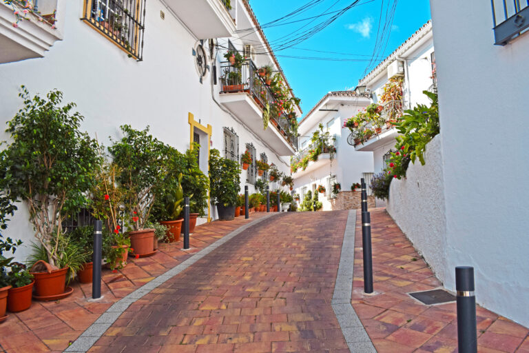 Typical,Street,With,Flower,Pots,In,The,Old,Town,Of