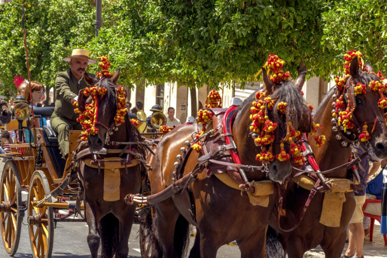 Malaga,,Spain,-,August,,14:,Horsemen,And,Carriages,At,The