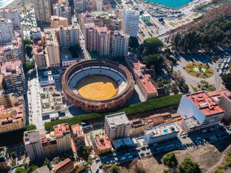 Aerial,Photo,From,Drone,To,Of,Malaga,The,Port,,Bullfighting