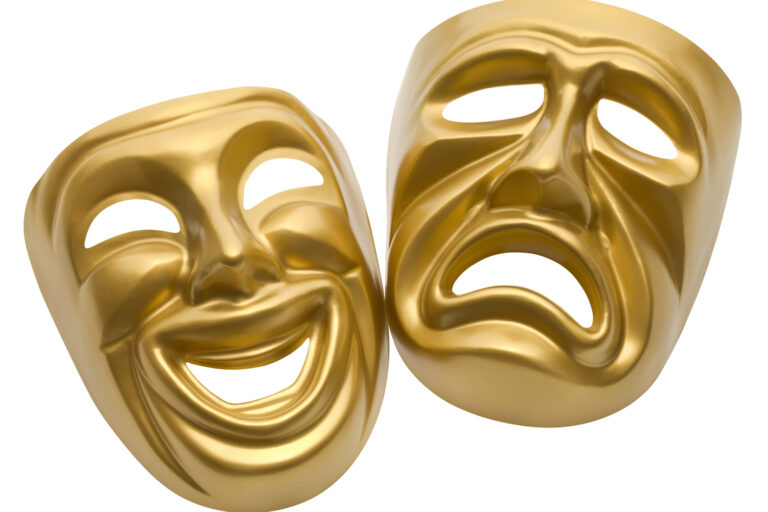 Gold,Movie,Masks,Isolated,On,White,Background.
