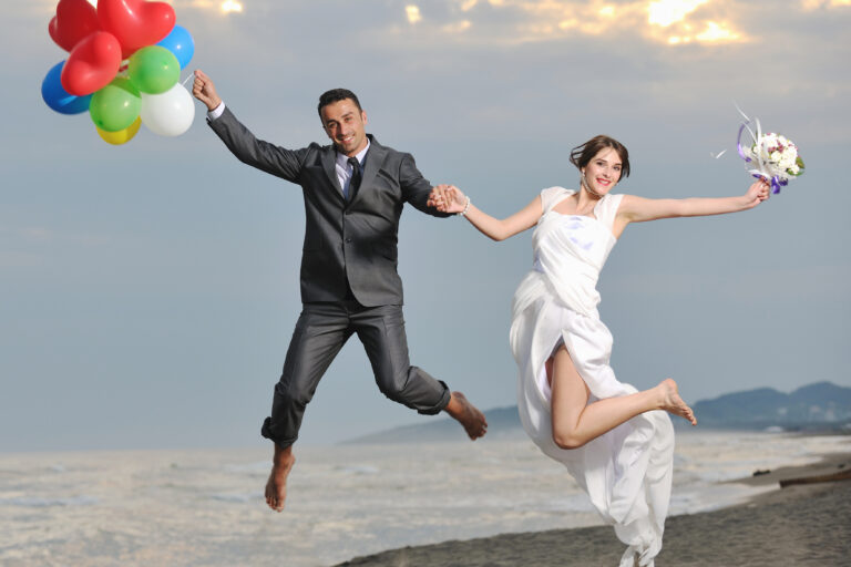 Happy,Just,Married,Young,Couple,Celebrating,And,Have,Fun,At
