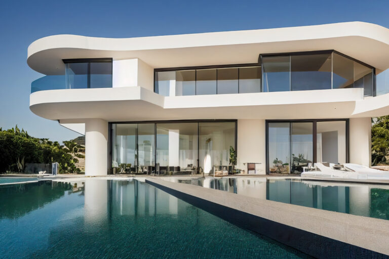 3d,Rendering,Of,A,Luxurious,Modern,White,Villa,With,Pool