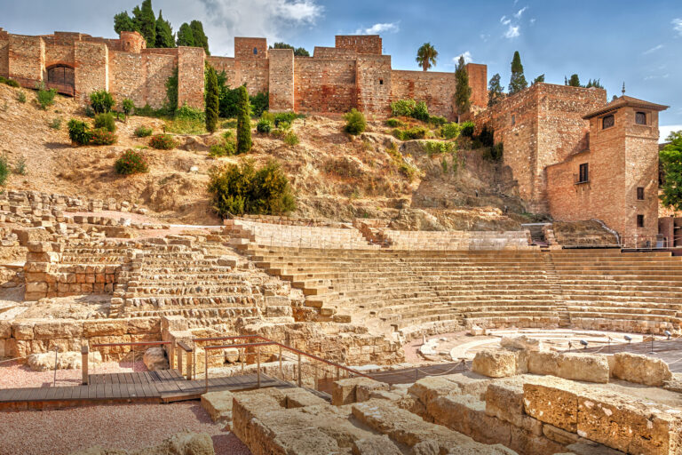 View,Of,The,Ancient,Roman,Amphitheater,And,The,Alcazaba,Fortress