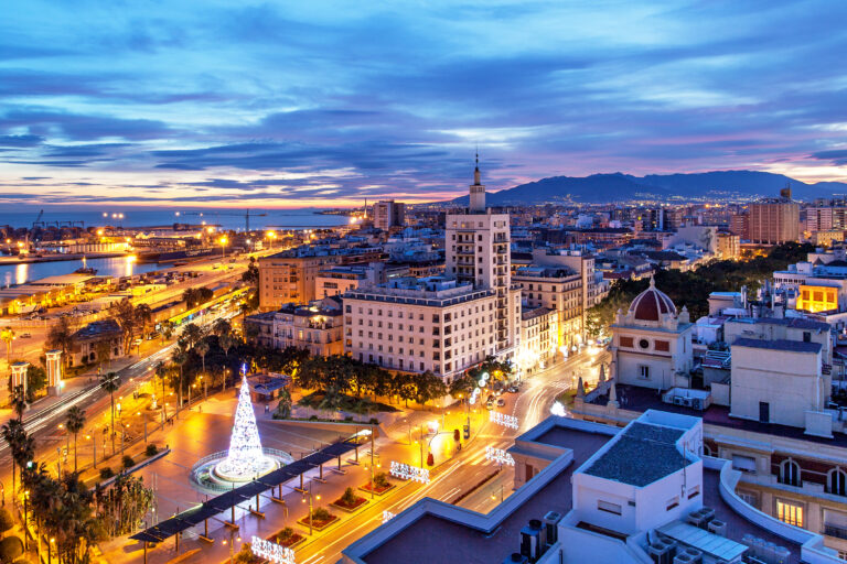 Malaga,,Andalusia,,Spain,-,View,(with,Christmas,Tree),From,The