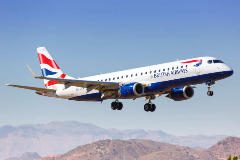 Malaga,,Spain,-,July,28,,2018:,British,Airways,Embraer,190