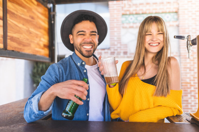 Latin,American,Friends,Drinking,Alcohol,In,A,Bar,Outdoor.,Young