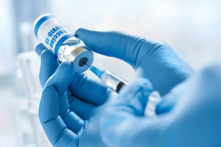 Male,Doctor,Hand,Wears,Medical,Glove,Holding,Syringe,Taking,Covid