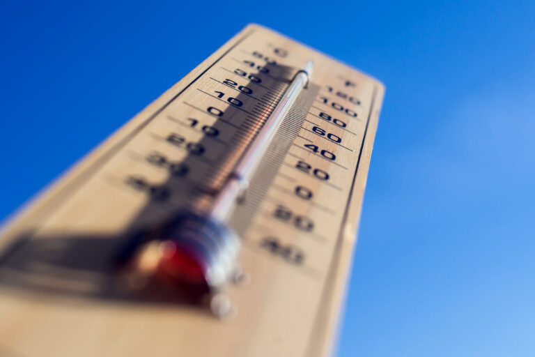 Thermometer,On,The,Blue,Sky,Background.,Weather,Forecast,And,Outdoor