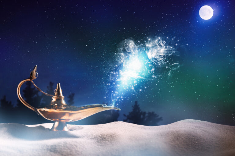 Genie,Appearing,From,Magic,Lamp,Of,Wishes.
