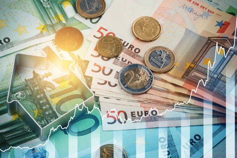 Tiny,Metal,House,And,Rising,Sparkline,Chart,Representing,Real,Estate