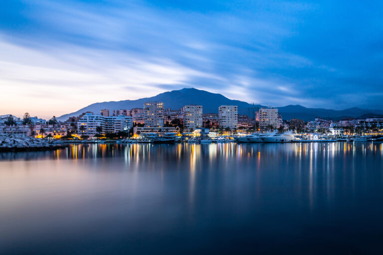 Long,Exposure,Of,Estepona,Port,And,Beach,Taken,At,Sunset