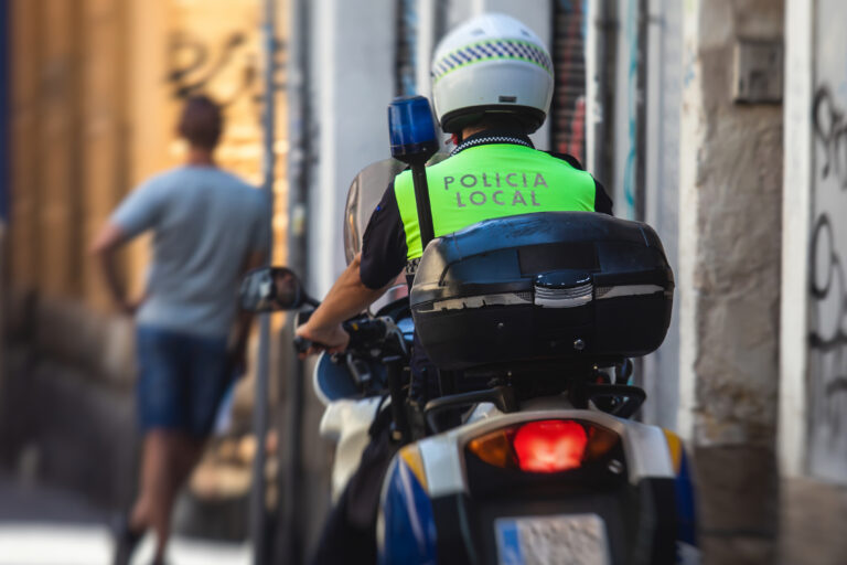 Spanish,Police,Squad,Formation,On,Bike,And,Motorcycle,Back,View