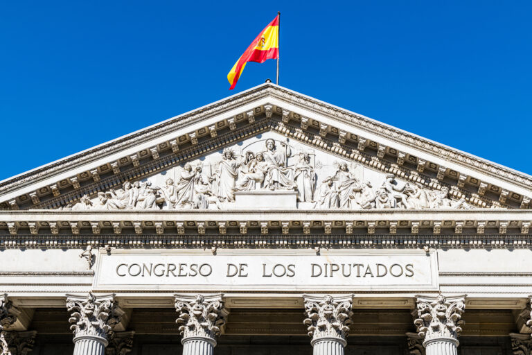 Main,Facade,Of,The,Spanish,Parliament,In,Madrid,,Capital,Of