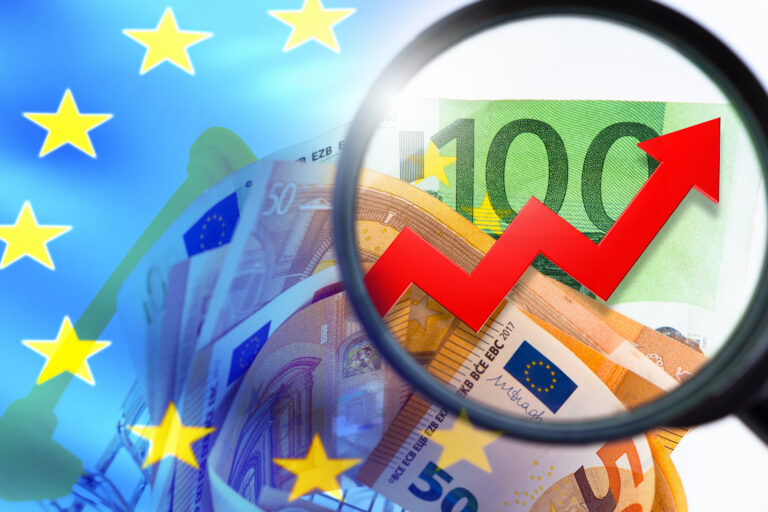 Chart,Over,Euro,Banknotes.,Inflation,Chart,Near,Eu,Flag.,Rising