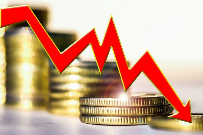 The,Red,Arrow,Icon,On,A,Background,Of,Money,.