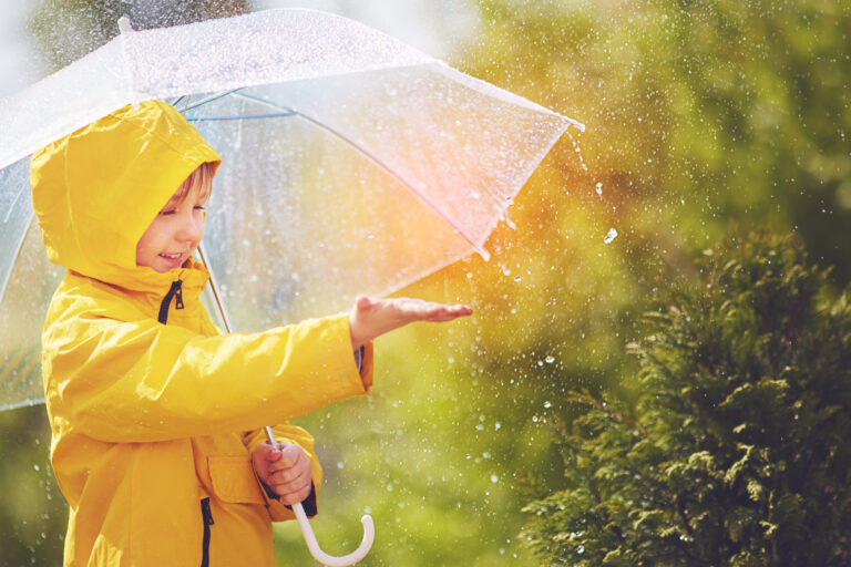 Happy,Kid,Catching,Rain,Drops,In,Spring,Park