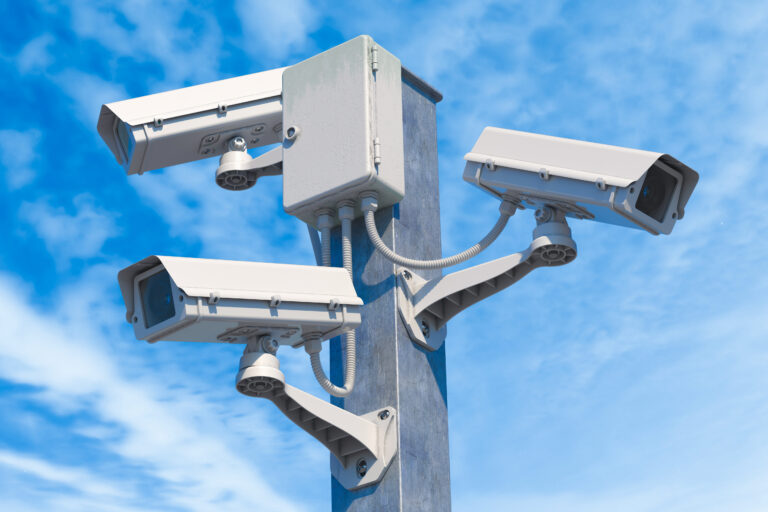 Cctv,Street,Cameras,On,Pole.,3d,Render,Illustration