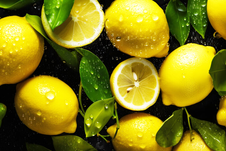 Overhead,Shot,Of,Lemons,With,Visible,Water,Drops.,Close,Up.