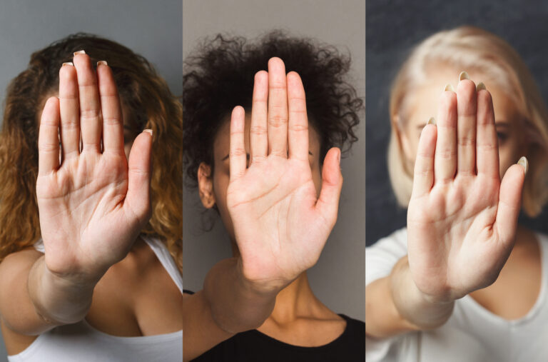 Women,Making,Stop,Gesture,With,Hands,,Collage.,Women's,Protest,Concept