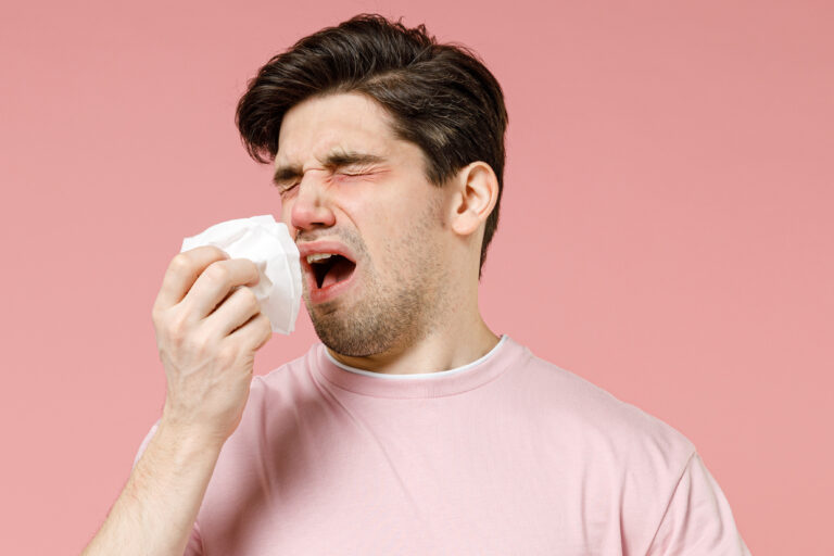 Sick,Unhealthy,Ill,Allergic,Man,Has,Red,Watery,Eyes,Runny