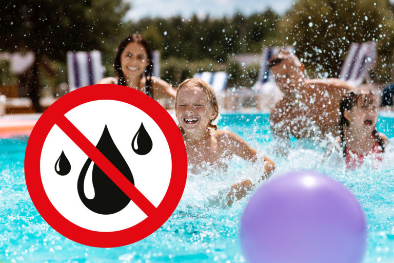 Ball,In,Pool.,Cheerful,Happy,Parents,And,Children,Laughing,While