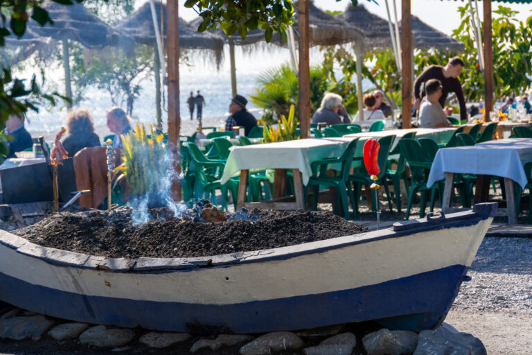 Almuñecar,,Granada-spain;,January,26,,2020:,Beach,Bar,With,Sardines,,Prawns