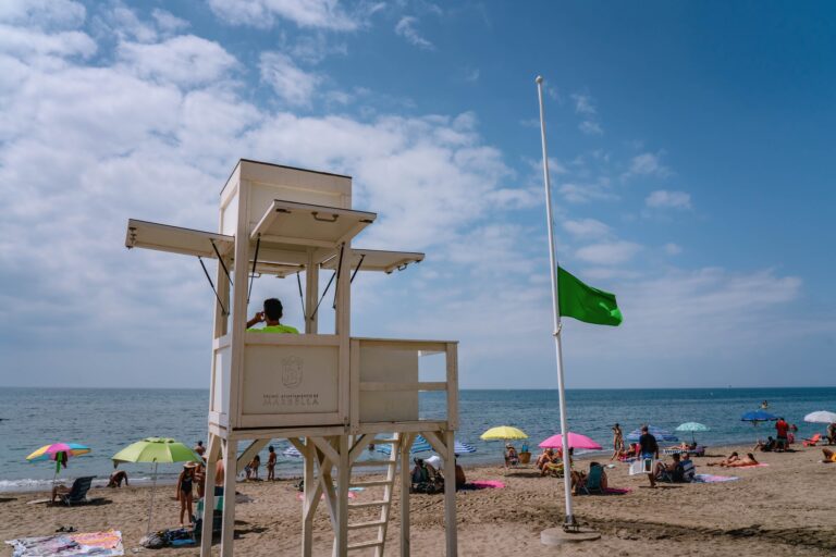 Sea,Coast,Safety,Guard,At,Coastal,Safety,Tower,,Green,Flag
