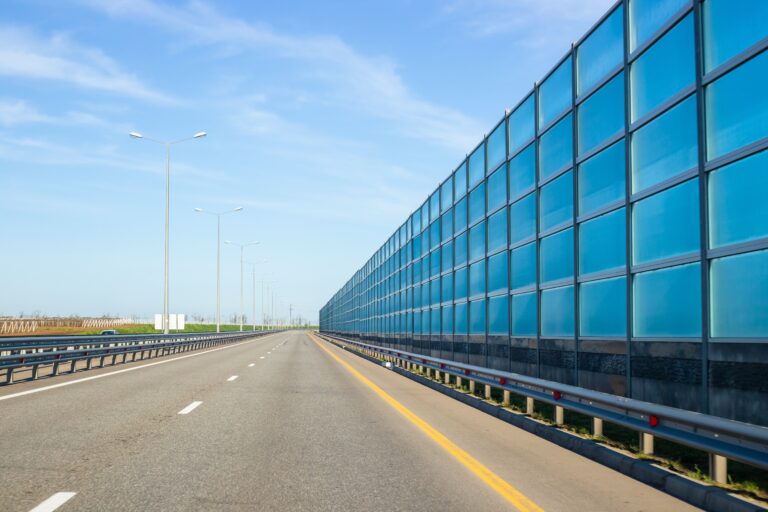 Road,With,Noise,Reduction,Screen,On,The,Right.,Driving,On