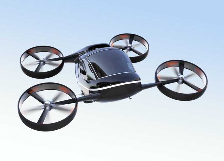 Self,Driving,Passenger,Drone,Flying,In,The,Sky.,3d,Rendering