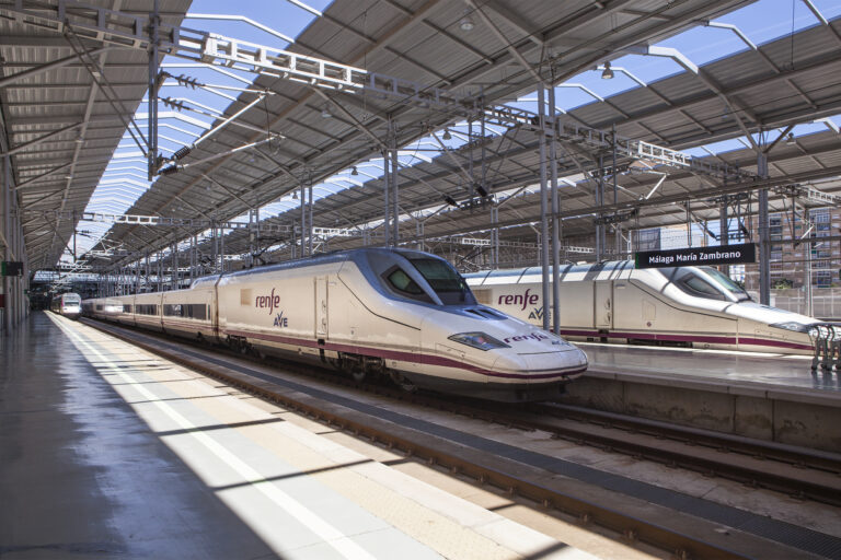 Malaga,,Spain,-,April,2015:,High,Speed,Ave,Trains,In