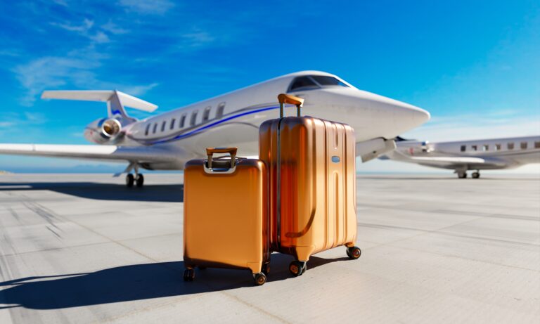 Preparing,For,A,Private,Flight.,Jet.,Luggage.,Exclusive.,Runway.,Blue
